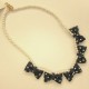 Beads Necklace with Denim Ribbons - Dark  Blue  x White Star