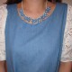 Beads Necklace with Denim Ribbons - Light blue x White flower