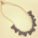 Beads Necklace with Denim Ribbons - Light Blue x Cherry Pink Flower