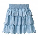 Embroidered Tiered Denim Skirt - M